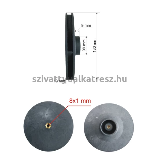 Járókerék (lapát) T.I.P. Garten Jet 1200-as szivattyúhoz, FEKETE, Ø12mm-es tengelyre !